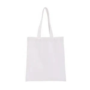 Front view of a plain white canvas tote bag with sturdy shoulder straps