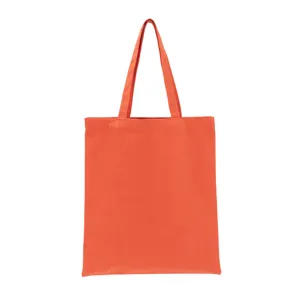Detail of a vibrant orange canvas tote bag with a clean, minimalist design.