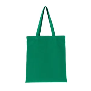 Detailed close-up view of an emerald green plain canvas tote bag with shoulder straps