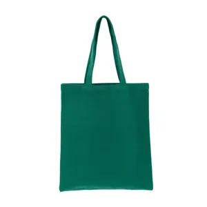 Macro detail of the emerald green canvas fabric texture and sturdy shoulder straps.