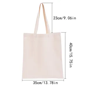 Plain cream canvas tote bag with 35x40cm body and 23cm handle drop measurement details