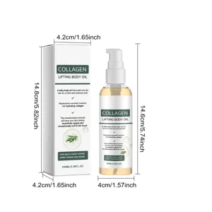 Detaillierte Maße der 100ml Collagen Lifting Körperöl-Flasche und der Verpackung
