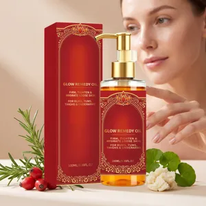 Straffendes Glow Remedy Körperöl in 100-ml-Flasche mit eleganter roter Geschenkbox