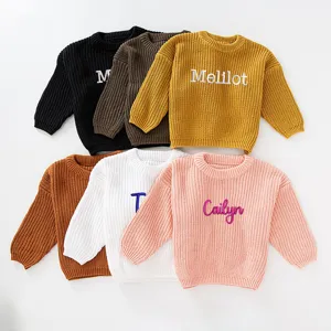 Collection of custom embroidered name knit sweaters for girls in six vibrant colors