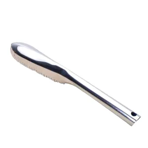Herramienta de cocina raspador de pescado de acero inoxidable, mango con agujero para colgar.