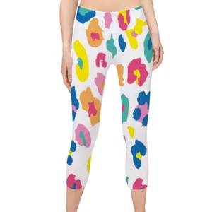 Bunte abstrakte Leopardenmuster Damen Yoga Caprihose mit modernem hohem Bund Design.