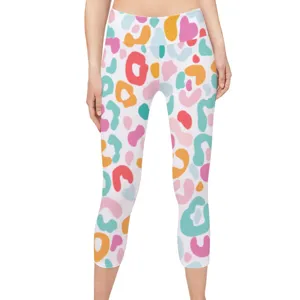 Damen Yoga-Capri-Leggings mit hohem Bund und lebhaftem, buntem abstraktem Leopardenmuster