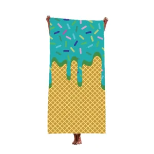 Grande serviette de plage en microfibre avec imprimé pépites de glace et cornet de gaufre