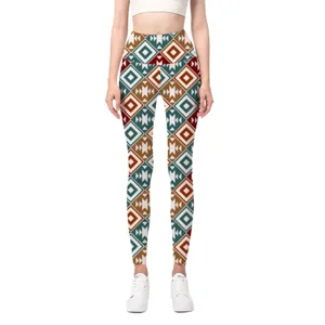 Enganliegende High-Waist-Yoga-Leggings mit geometrischem Ethno-Druck