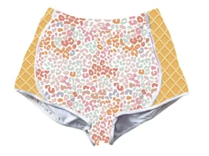 Women's summer sports hot pants with pastel leopard and waffle grid prints