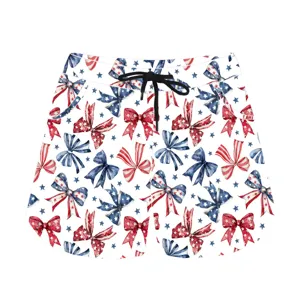 Custom casual shorts with patriotic stars and stripes bow pattern for summer sports