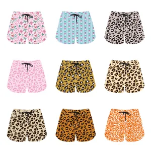 Summer casual shorts for women featuring leopard print strawberry and bow pattern designs