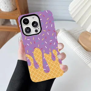 Detailed macro shot of purple ice cream sprinkle print phone case for iPhone series
