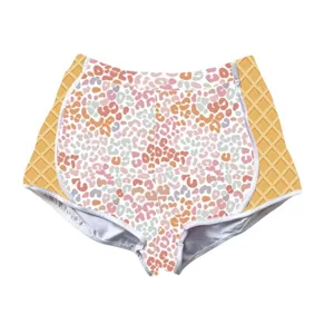 Customized colorful leopard print high-waisted summer shorts with waffle side panels
