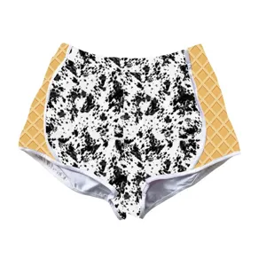 High-waisted cow print and waffle pattern sports shorts for women summer leisure wear