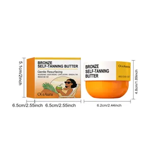 Detailed dimensions guide for OCEAURA bronze self-tanning butter jar and outer box set