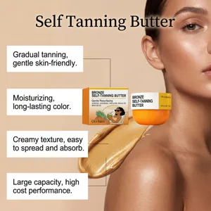 Detail of OceAura self-tanning butter showing creamy texture and glowing skin effect