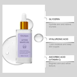Infografik zu Inhaltsstoffen wie Glycerin und Hyaluronsäure im OceAura After Shave Öl