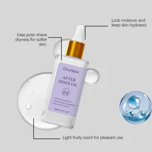 Detailansicht von OceAura After Shave Öl zeigt feuchtigkeitsspendende und beruhigende Wirkung.