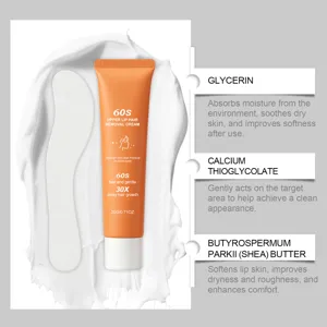 Detail showing ingredients of facial hair removal cream with mild formula