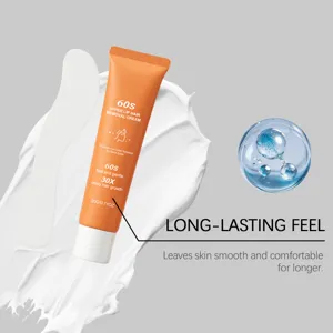 Detail view of gentle facial hair removal cream tube with smooth cream texture smear