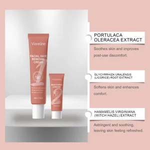 Infografica del set depilazione viso Viareline con estratti botanici naturali e lenitivi