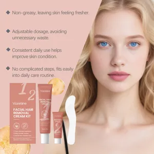 Vista dettagliata del kit depilazione viso VIARELINE con crema delicata e balsamo lenitivo