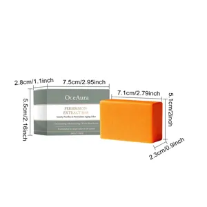 Dimensions détaillées du savon à l'extrait de persimmon OceAura et de son emballage.