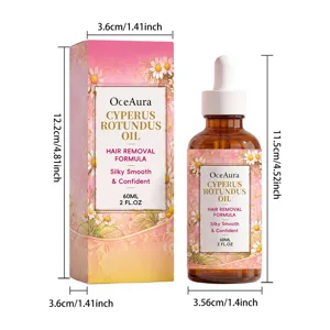 OceAura 60ml Cyperus Rotundus έλαιο αποτρίχωσης με διαστάσεις συσκευασίας προϊόντος