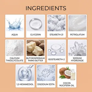 Detalle de los ingredientes suaves para la crema depilatoria facial para piel suave