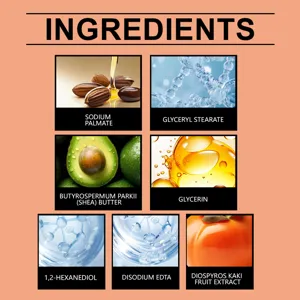 Liste détaillée des ingrédients du savon nettoyant au kaki OCEAURA pour les soins de peau.