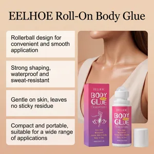 Detalle de pegamento corporal roll-on EELHOE 100ml con características para la piel.