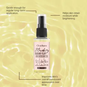 OceAura Strawberry Sugar Fluff shea butter body oil in a sleek 50ml spray bottle