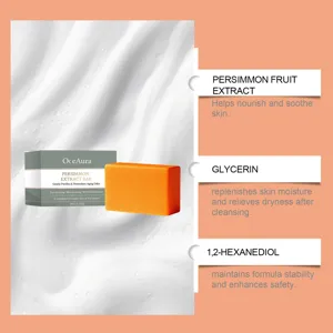 Détail du savon OceAura à l'extrait de kaki montrant les bienfaits de la glycérine