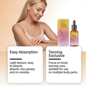 Détail de l'huile de bronzage OceAura montrant une texture légère et une absorption