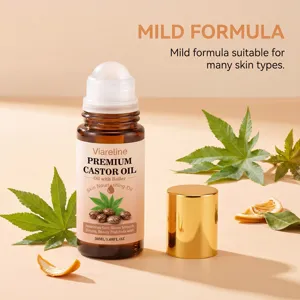 Dettaglio del roll-on all'olio di ricino premium Viareline con formula delicata per pelle.