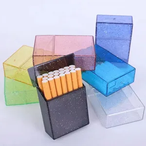 Portable Plastic Cigarette Case Flip Cover Anti Pressure Transparent Glitter Cigarette Box Storage Holder