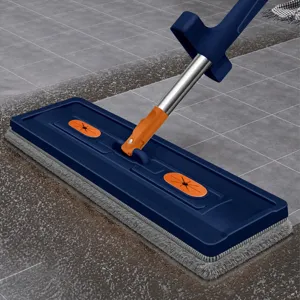 Flat floor mop with microfiber pad and durable handle for daily household floor cleaning tasks.