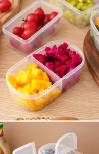 Clear plastic fruit bento box divided food storage container for portable picnic meal prep