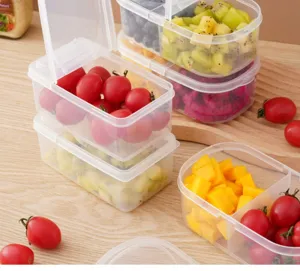 Clear plastic fruit storage box bento container for kitchen refrigerator food organizer portable.