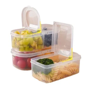 Clear plastic bento lunch box stackable food storage container with compartments for fresh meals