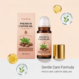 Dettaglio del flacone roller di olio di ricino premium Viareline e confezione esterna
