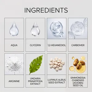 Lista de ingredientes del aceite corporal con aceite de jojoba y extractos