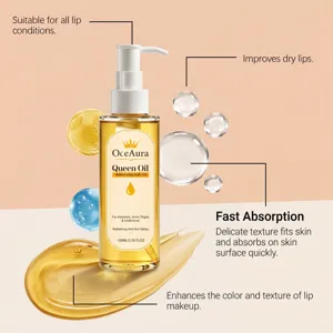 Detalle de aceite corporal OceAura Queen Oil con propiedades de absorción muy rápida.