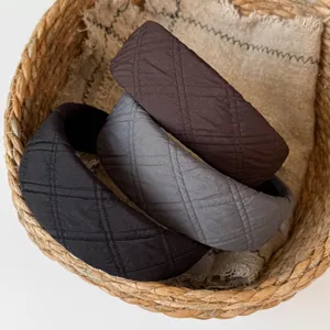 Padded headband set with quilted diamond pattern in black, grey, and brown for daily wear.