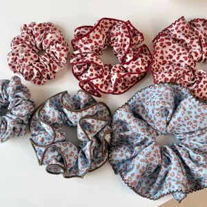Joli ensemble chouchous imprimé léopard cœur rose bleu, attaches cheveux duveteuses double couche.