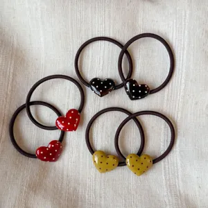 Polka dot heart hair ties, cute elastic hair rubber bands for daily hairstyles and ponytails.