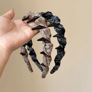 Korean style pleated printed tooth headband, anti-slip hair hoop for women autumn fashion accessories