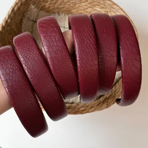 Wine red crocodile pattern leather headband retro sponge high cranial top thick hair hoop