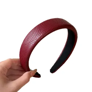 Wine red crocodile pattern padded headband retro wide hair hoop stylish hair accessory for women